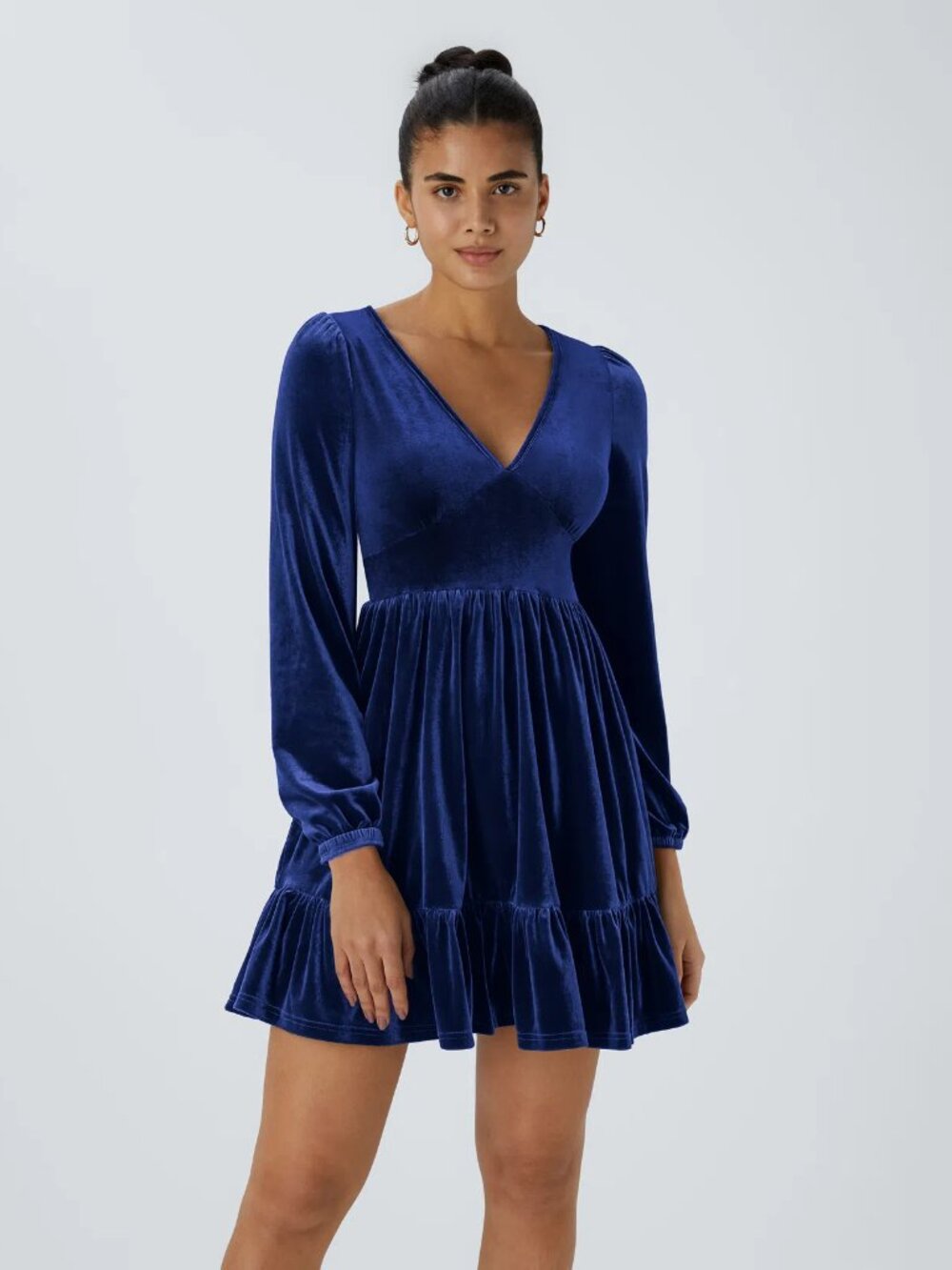 Halara Everyday Dress Velvet Mini  Deep V Neck Ruffled Hem Dark Blue NWT Medium